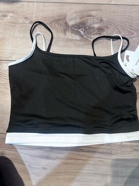 Commense Black Crop Tank with White Trim